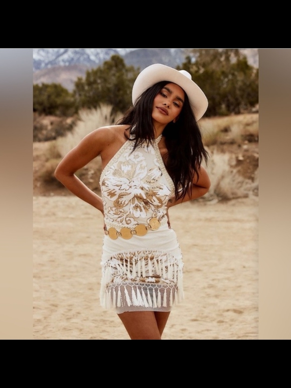 12th TRIBE Like Gold dust White SEQUIN fringe Dress Sz L - Picture 2 of 16